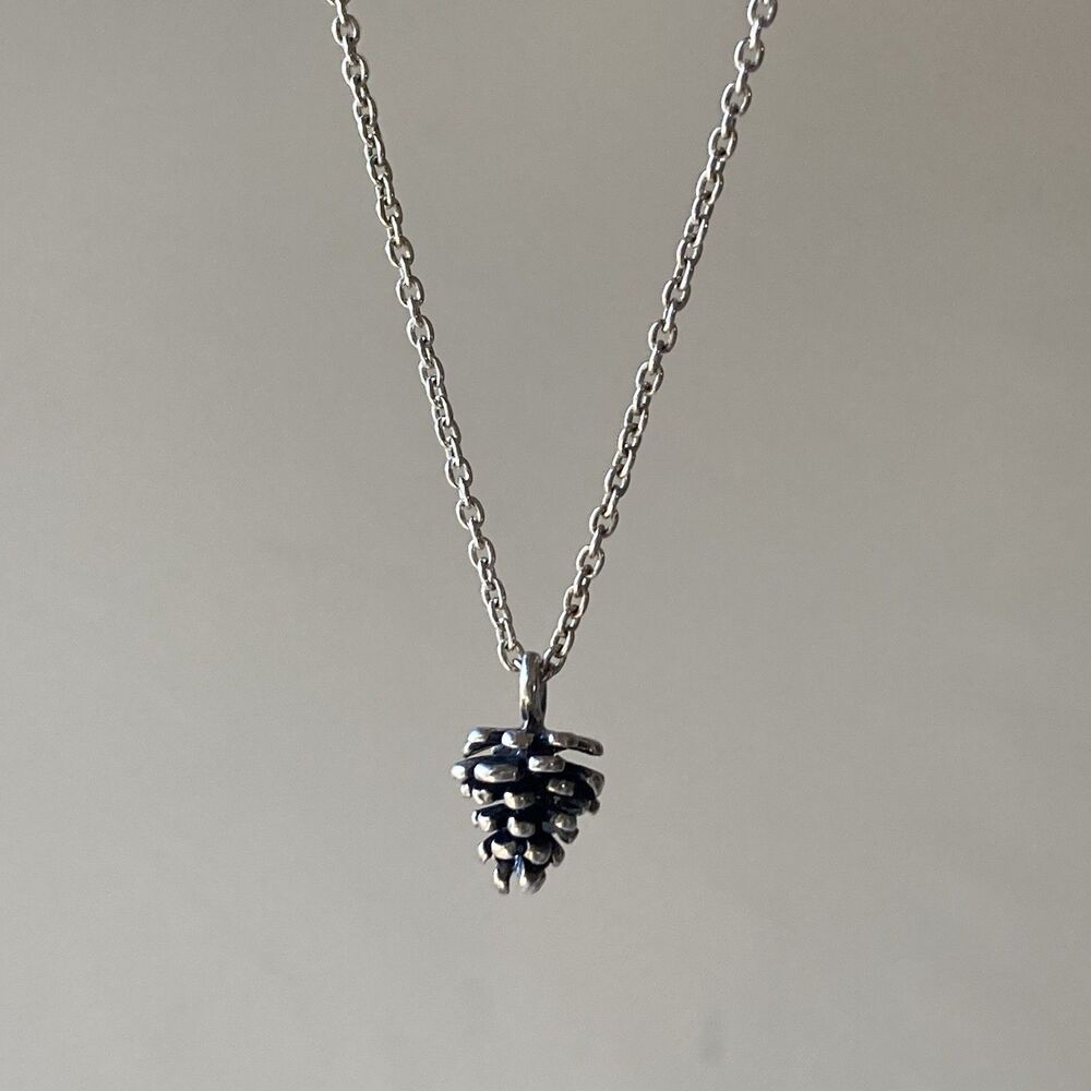 Sterling Silver 925 Pine Cone  Necklace Dainty Minimalist Christmas Tree  Rustic